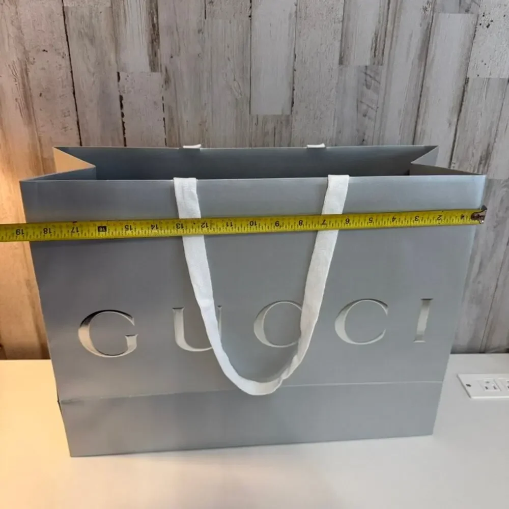 Gucci Large Metallic Silver Shopping Gift Bag White Ribbon Handles
